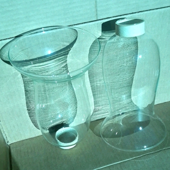2 Glass Votives Hurricanes Candle Holder Candleabra Flame Blockers Toppers Flute - Picture 11 of 12